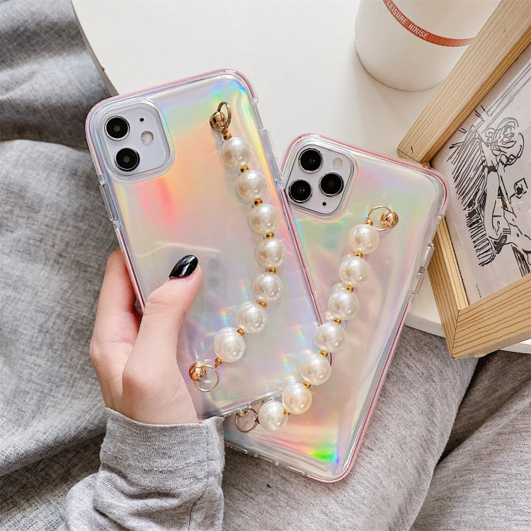 For iPhone 11 Pro Laser TPU Protective Case with Pearl Bracelet