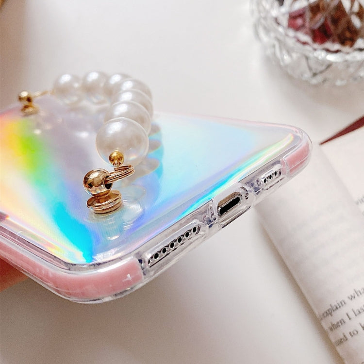 For iPhone 11 Pro Max Laser TPU Protective Case with Pearl Bracelet