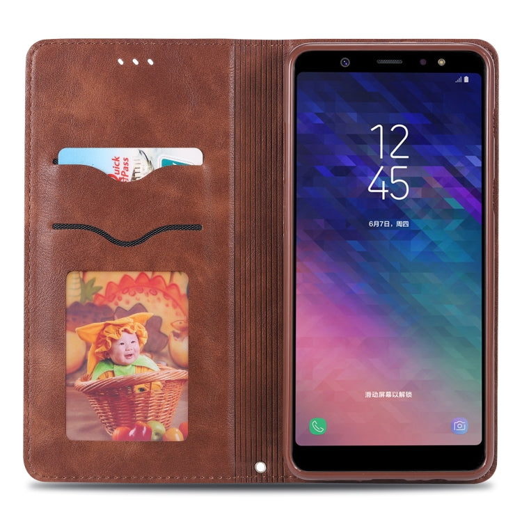 For Galaxy A6 2018 AZNS Retro Texture Magnetic Horizontal Flip PU Leather Case with Holder & Card Slots & Photo Frame