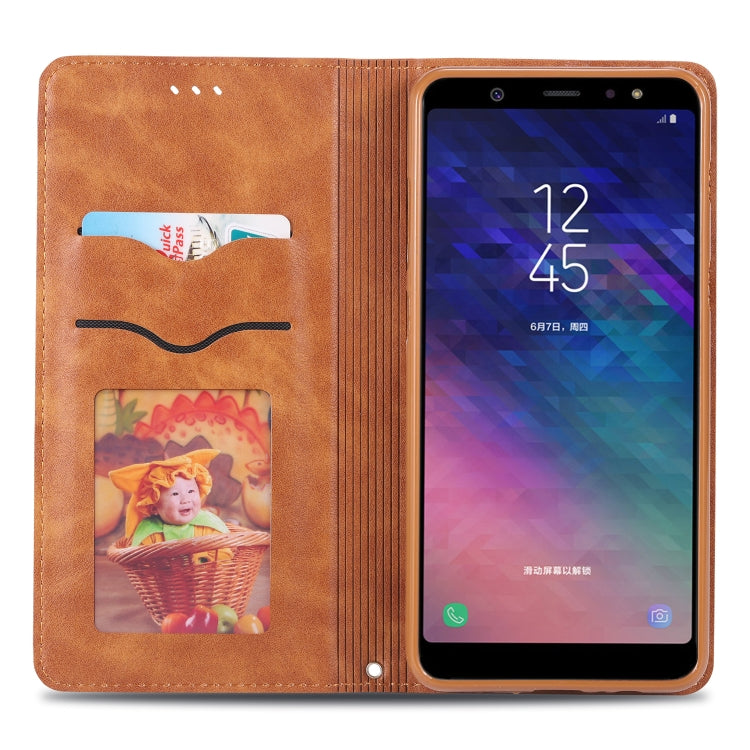 For Galaxy A6 2018 AZNS Retro Texture Magnetic Horizontal Flip PU Leather Case with Holder & Card Slots & Photo Frame