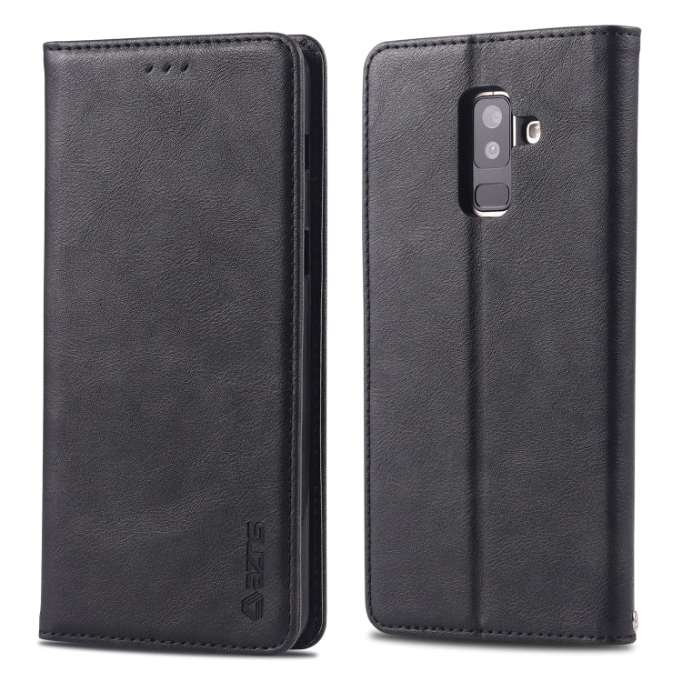 For Galaxy A6 Plus 2018 AZNS Retro Texture Magnetic Horizontal Flip PU Leather Case with Holder & Card Slots & Photo Frame