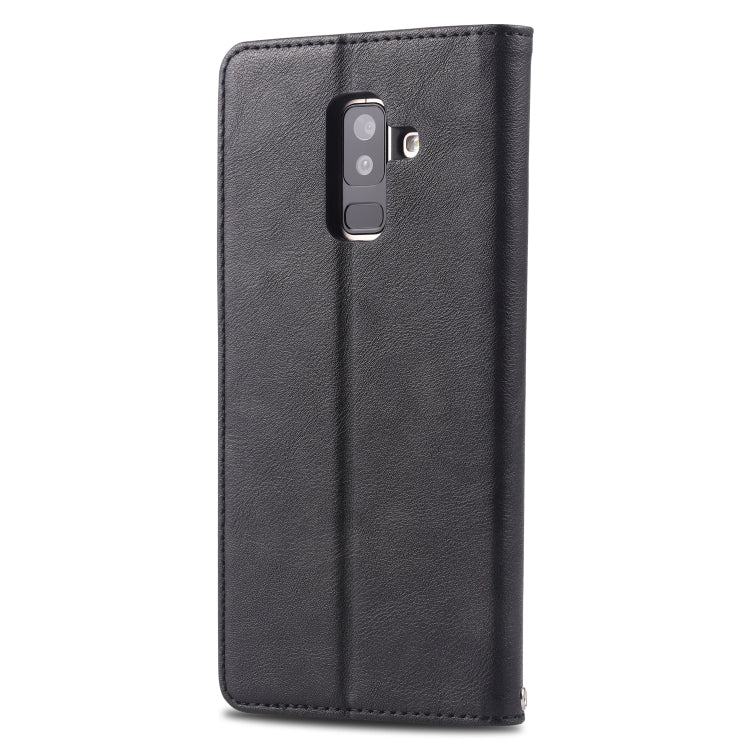 For Galaxy A6 Plus 2018 AZNS Retro Texture Magnetic Horizontal Flip PU Leather Case with Holder & Card Slots & Photo Frame