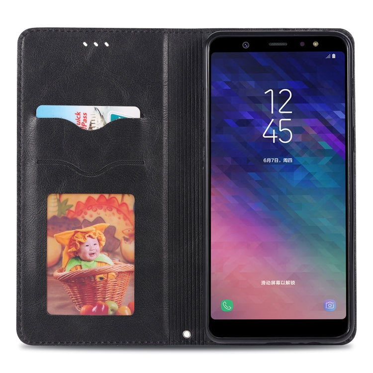 For Galaxy A6 Plus 2018 AZNS Retro Texture Magnetic Horizontal Flip PU Leather Case with Holder & Card Slots & Photo Frame