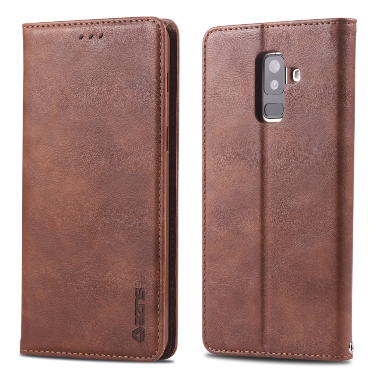 For Galaxy A6 Plus 2018 AZNS Retro Texture Magnetic Horizontal Flip PU Leather Case with Holder & Card Slots & Photo Frame