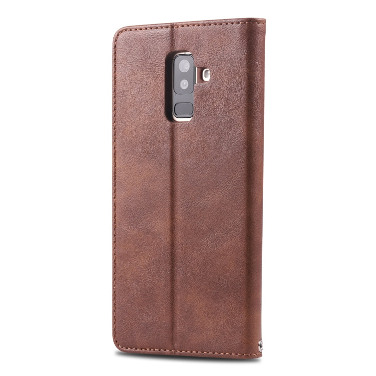 For Galaxy A6 Plus 2018 AZNS Retro Texture Magnetic Horizontal Flip PU Leather Case with Holder & Card Slots & Photo Frame