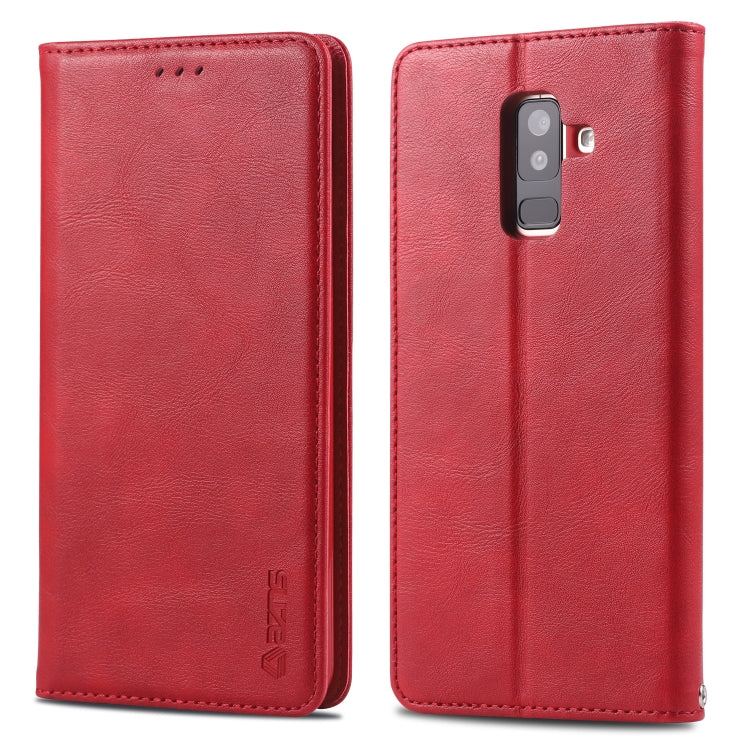 For Galaxy A6 Plus 2018 AZNS Retro Texture Magnetic Horizontal Flip PU Leather Case with Holder & Card Slots & Photo Frame