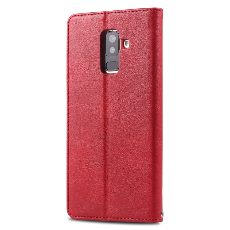 For Galaxy A6 Plus 2018 AZNS Retro Texture Magnetic Horizontal Flip PU Leather Case with Holder & Card Slots & Photo Frame