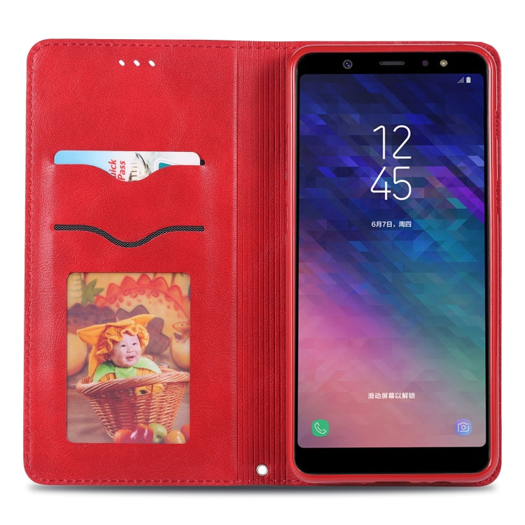 For Galaxy A6 Plus 2018 AZNS Retro Texture Magnetic Horizontal Flip PU Leather Case with Holder & Card Slots & Photo Frame