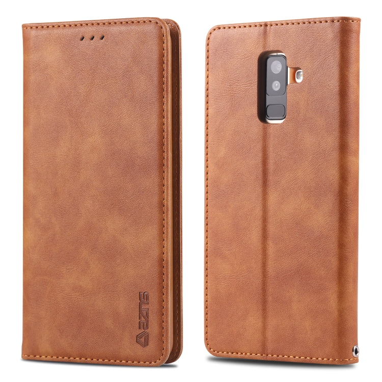 For Galaxy A6 Plus 2018 AZNS Retro Texture Magnetic Horizontal Flip PU Leather Case with Holder & Card Slots & Photo Frame