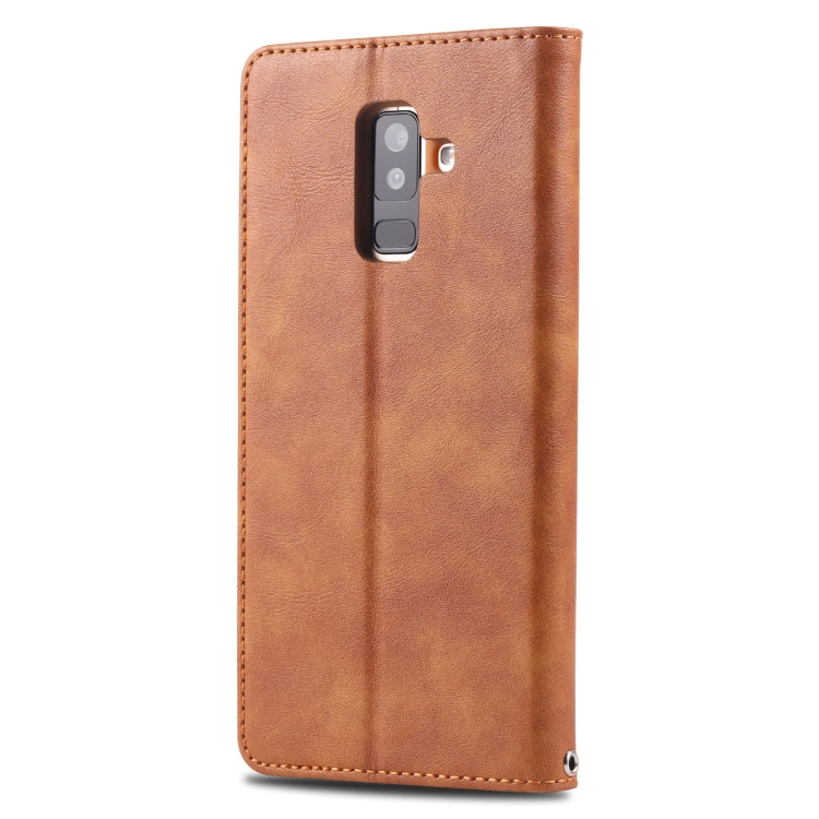 For Galaxy A6 Plus 2018 AZNS Retro Texture Magnetic Horizontal Flip PU Leather Case with Holder & Card Slots & Photo Frame