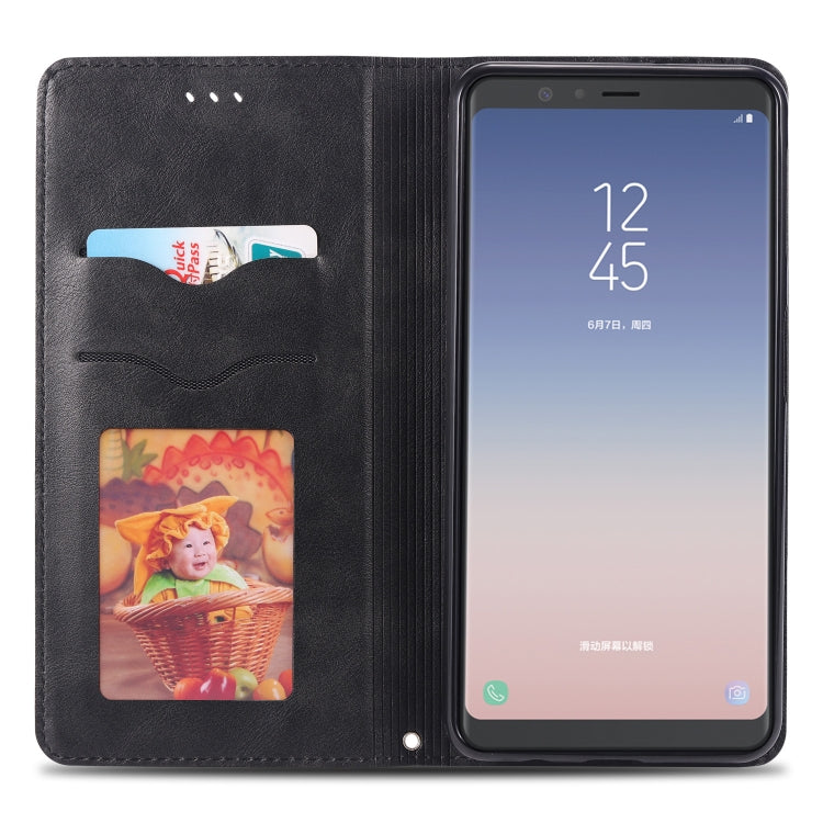 For Galaxy A7 2018 AZNS Retro Texture Magnetic Horizontal Flip PU Leather Case with Holder & Card Slots & Photo Frame