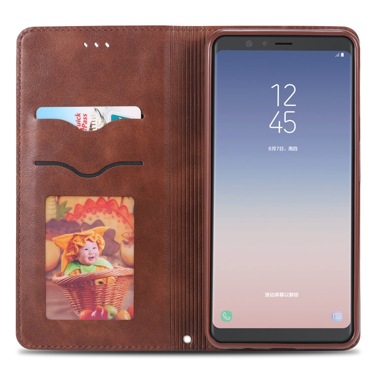 For Galaxy A7 2018 AZNS Retro Texture Magnetic Horizontal Flip PU Leather Case with Holder & Card Slots & Photo Frame