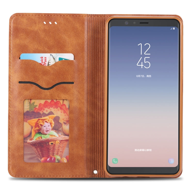 For Galaxy A7 2018 AZNS Retro Texture Magnetic Horizontal Flip PU Leather Case with Holder & Card Slots & Photo Frame