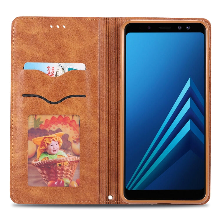 For Galaxy A8 2018 AZNS Retro Texture Magnetic Horizontal Flip PU Leather Case with Holder & Card Slots & Photo Frame