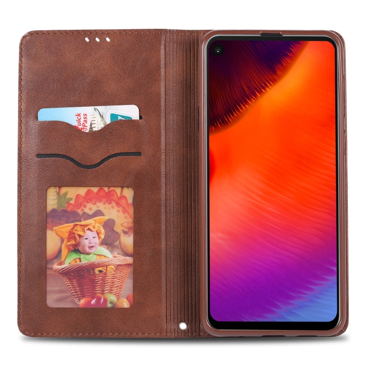 For Galaxy A8s AZNS Retro Texture Magnetic Horizontal Flip PU Leather Case with Holder & Card Slots & Photo Frame