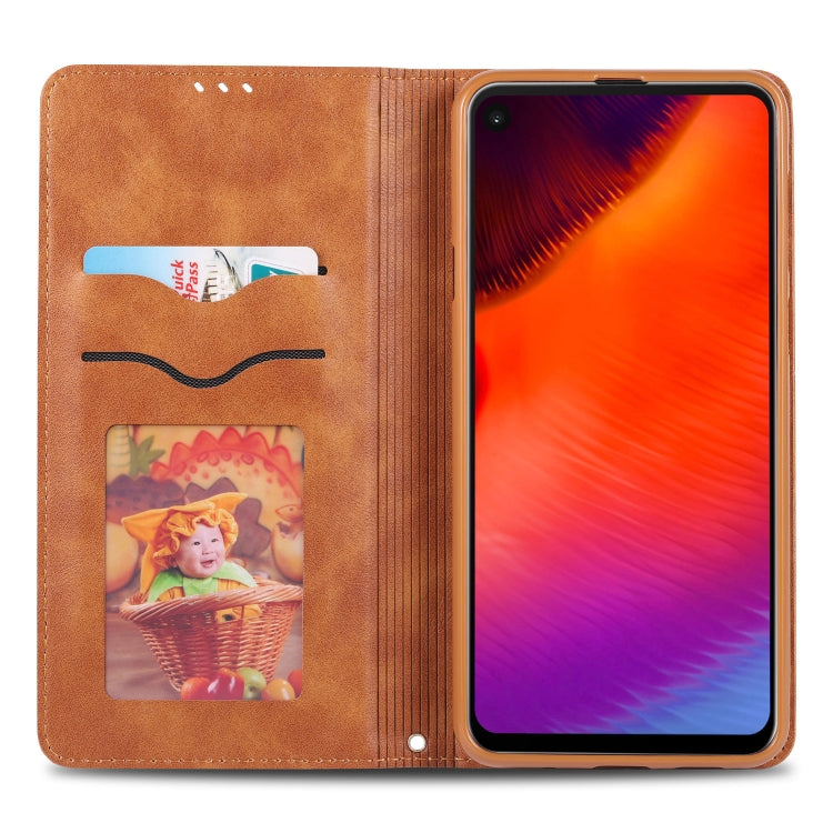 For Galaxy A8s AZNS Retro Texture Magnetic Horizontal Flip PU Leather Case with Holder & Card Slots & Photo Frame
