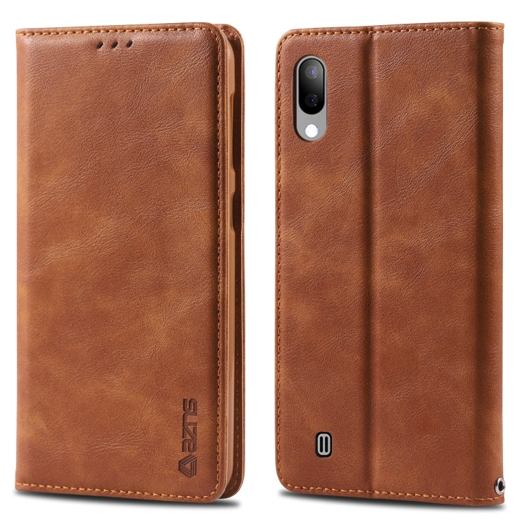 For Galaxy A10 / M10 AZNS Retro Texture Magnetic Horizontal Flip PU Leather Case with Holder & Card Slots & Photo Frame