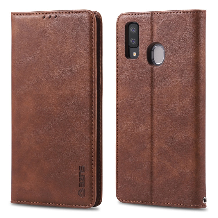 For Galaxy A20e AZNS Retro Texture Magnetic Horizontal Flip PU Leather Case with Holder & Card Slots & Photo Frame
