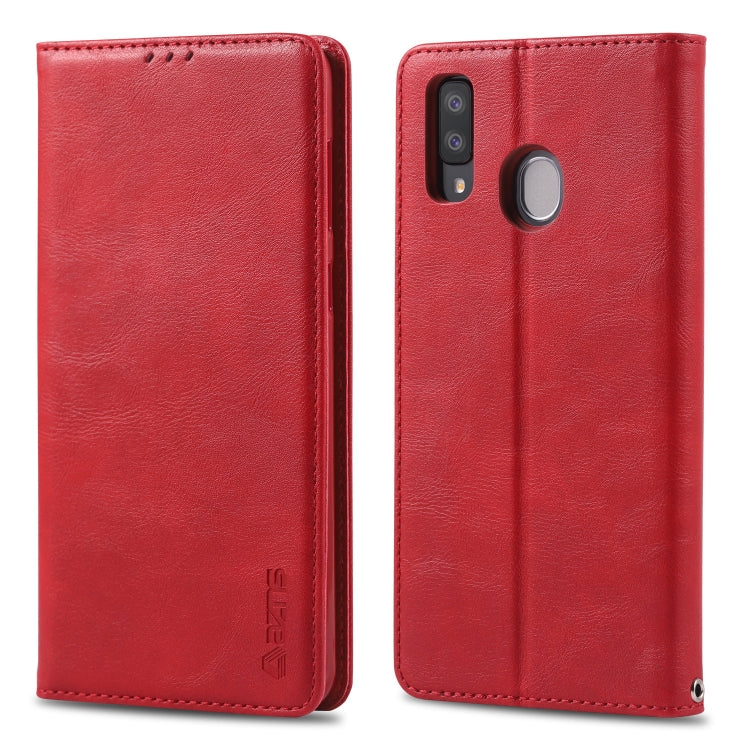 For Galaxy A20e AZNS Retro Texture Magnetic Horizontal Flip PU Leather Case with Holder & Card Slots & Photo Frame