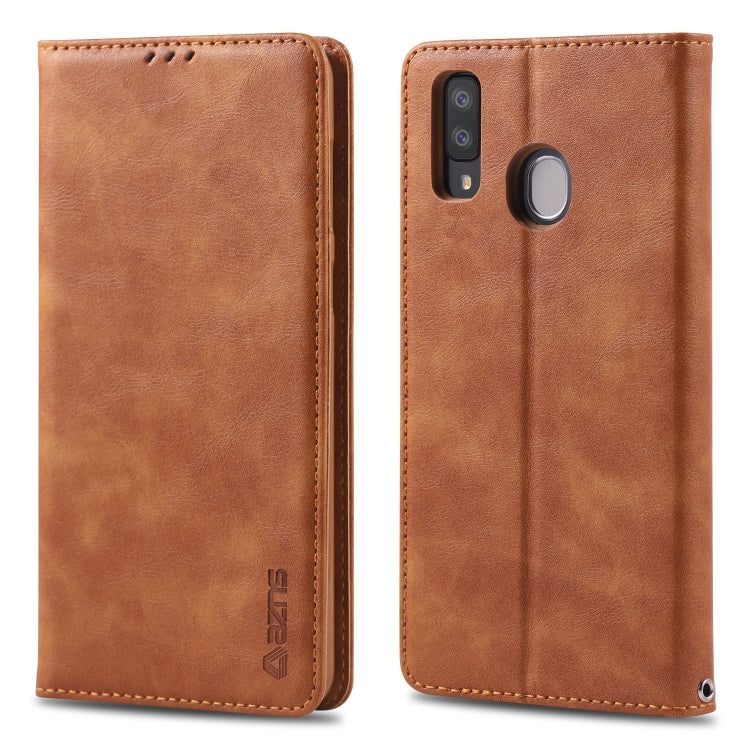 For Galaxy A20e AZNS Retro Texture Magnetic Horizontal Flip PU Leather Case with Holder & Card Slots & Photo Frame