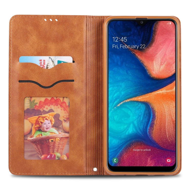 For Galaxy A30 / A20 AZNS Retro Texture Magnetic Horizontal Flip PU Leather Case with Holder & Card Slots & Photo Frame