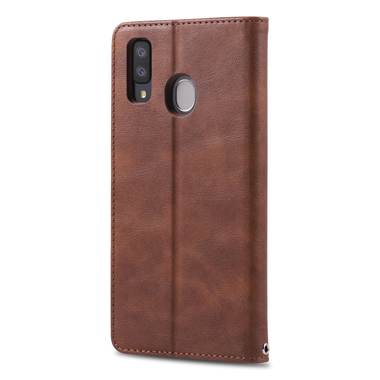 For Galaxy A30 / A20 AZNS Retro Texture Magnetic Horizontal Flip PU Leather Case with Holder & Card Slots & Photo Frame