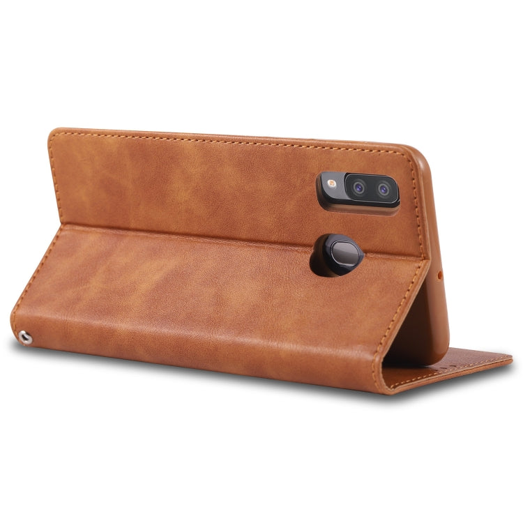 For Galaxy A30 / A20 AZNS Retro Texture Magnetic Horizontal Flip PU Leather Case with Holder & Card Slots & Photo Frame