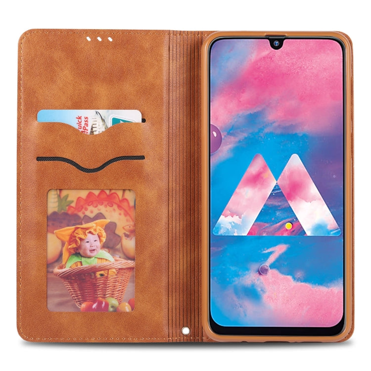 For Galaxy A40s / M30 AZNS Retro Texture Magnetic Horizontal Flip PU Leather Case with Holder & Card Slots & Photo Frame