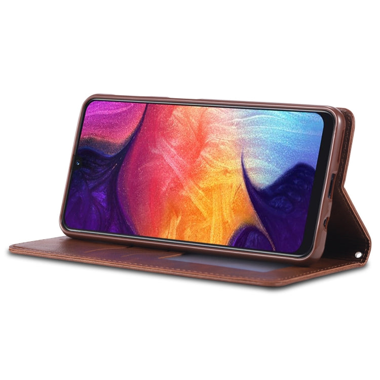 For Galaxy A50 AZNS Retro Texture Magnetic Horizontal Flip PU Leather Case with Holder & Card Slots & Photo Frame