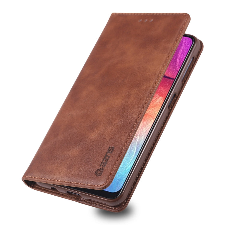 For Galaxy A50 AZNS Retro Texture Magnetic Horizontal Flip PU Leather Case with Holder & Card Slots & Photo Frame
