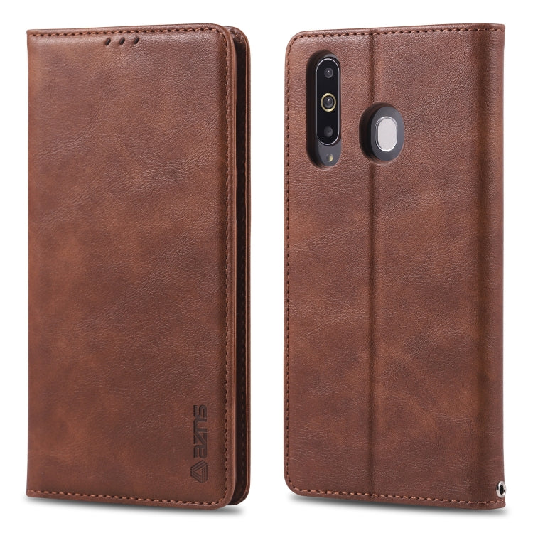 For Galaxy A60 / M40 AZNS Retro Texture Magnetic Horizontal Flip PU Leather Case with Holder & Card Slots & Photo Frame