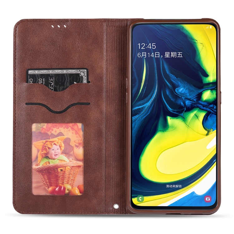 For Galaxy A80 / A90 AZNS Retro Texture Magnetic Horizontal Flip PU Leather Case with Holder & Card Slots & Photo Frame