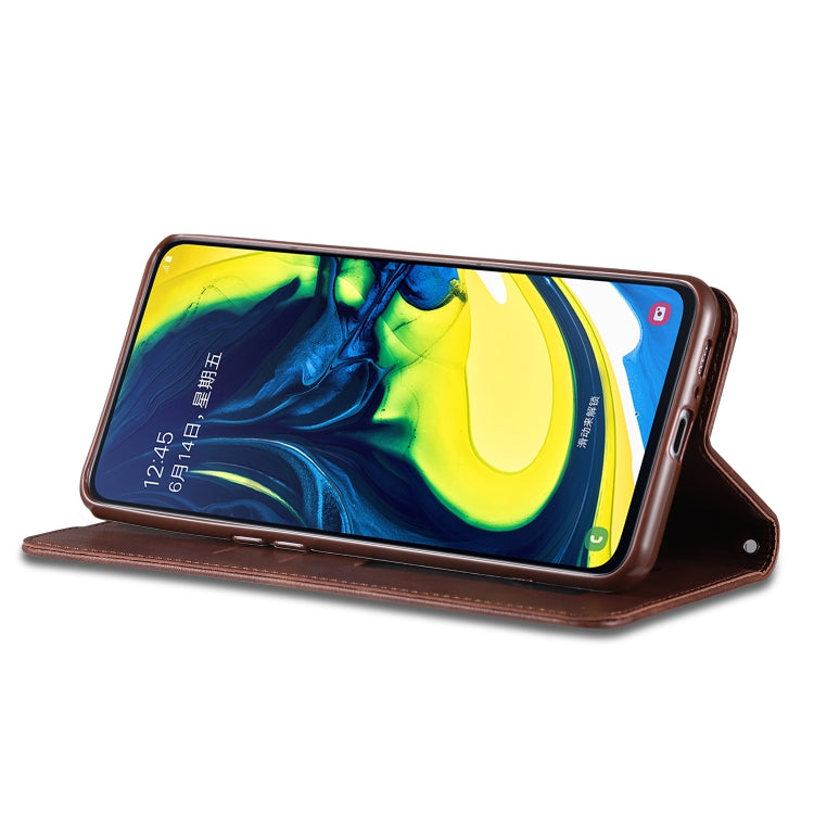 For Galaxy A80 / A90 AZNS Retro Texture Magnetic Horizontal Flip PU Leather Case with Holder & Card Slots & Photo Frame