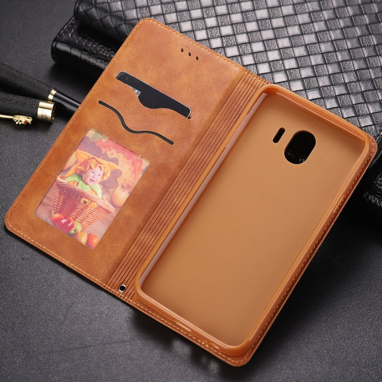 For Galaxy J4 2018 AZNS Retro Texture Magnetic Horizontal Flip PU Leather Case with Holder & Card Slots & Photo Frame