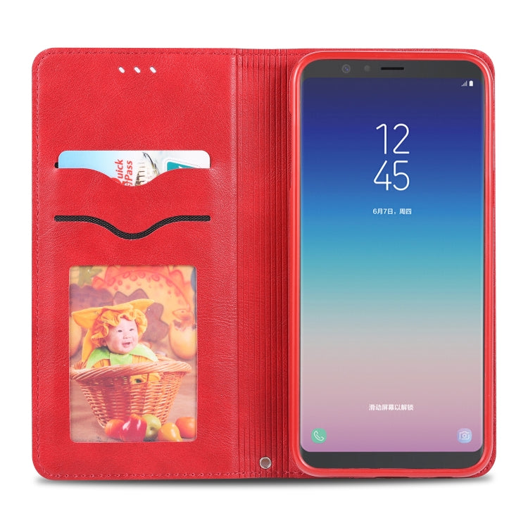 For Galaxy J4 Plus 2018 AZNS Retro Texture Magnetic Horizontal Flip PU Leather Case with Holder & Card Slots & Photo Frame
