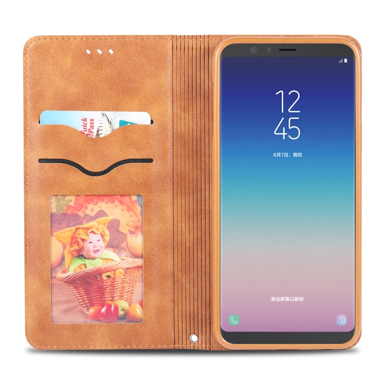 For Galaxy J4 Plus 2018 AZNS Retro Texture Magnetic Horizontal Flip PU Leather Case with Holder & Card Slots & Photo Frame