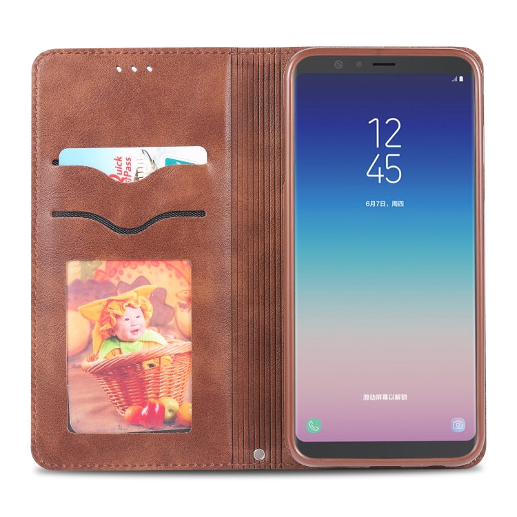 For Galaxy J6 2018 AZNS Retro Texture Magnetic Horizontal Flip PU Leather Case with Holder & Card Slots & Photo Frame
