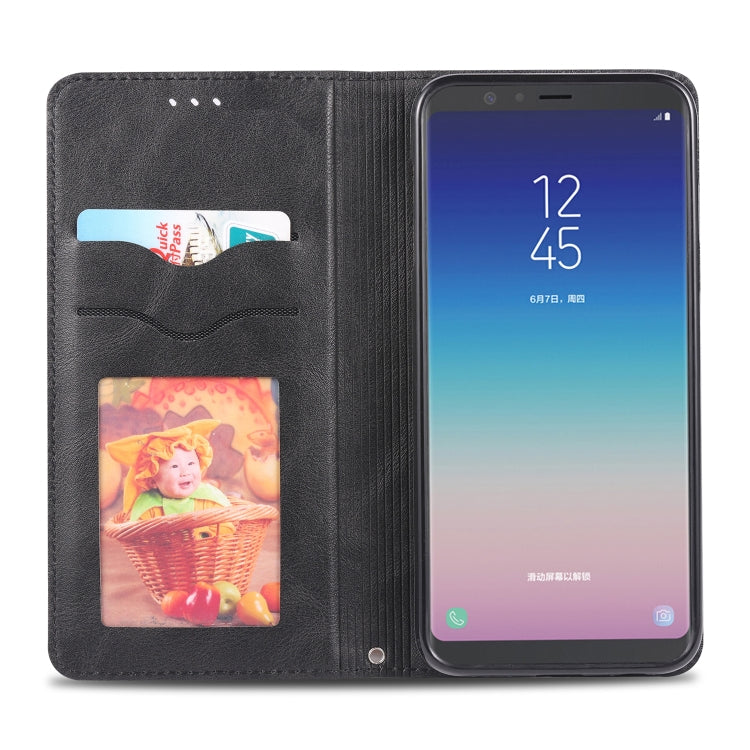 For Galaxy J6 Plus  AZNS Retro Texture Magnetic Horizontal Flip PU Leather Case with Holder & Card Slots & Photo Frame