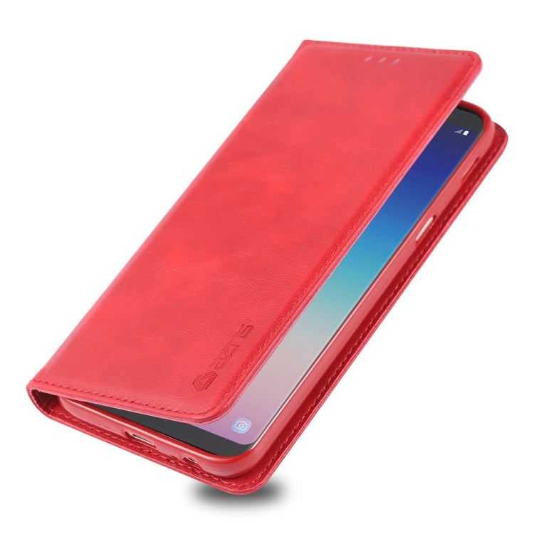 For Galaxy J6 Plus  AZNS Retro Texture Magnetic Horizontal Flip PU Leather Case with Holder & Card Slots & Photo Frame