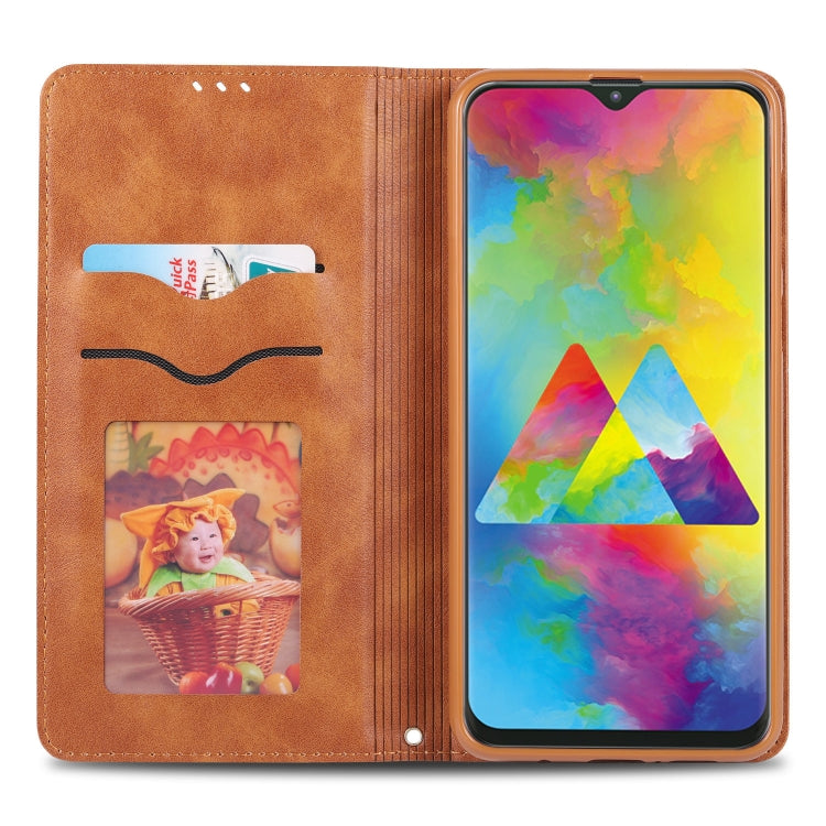 For Galaxy M20 AZNS Retro Texture Magnetic Horizontal Flip PU Leather Case with Holder & Card Slots & Photo Frame