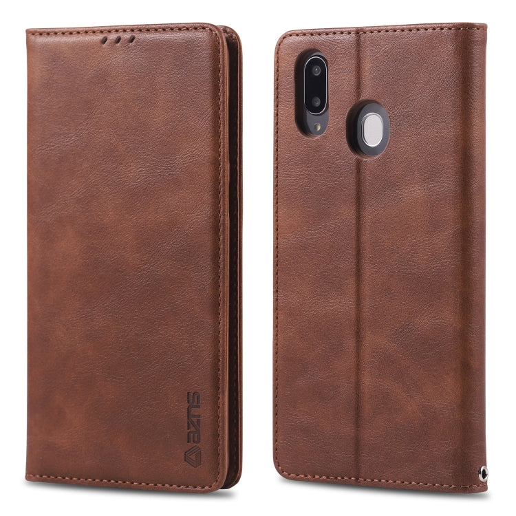 For Galaxy M20 AZNS Retro Texture Magnetic Horizontal Flip PU Leather Case with Holder & Card Slots & Photo Frame