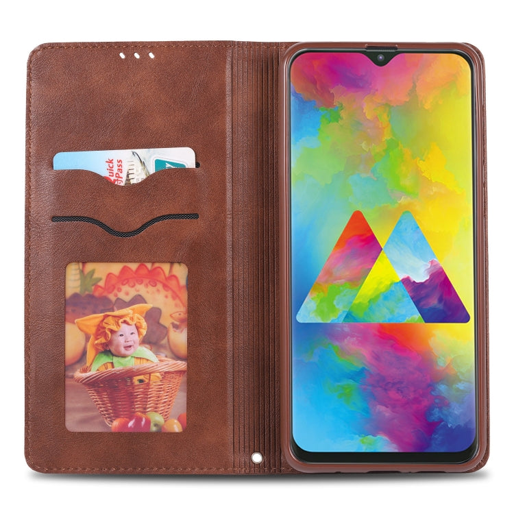 For Galaxy M20 AZNS Retro Texture Magnetic Horizontal Flip PU Leather Case with Holder & Card Slots & Photo Frame