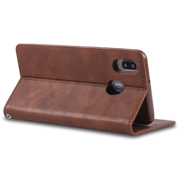 For Galaxy M20 AZNS Retro Texture Magnetic Horizontal Flip PU Leather Case with Holder & Card Slots & Photo Frame