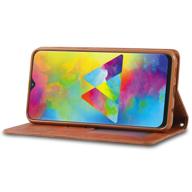 For Galaxy M20 AZNS Retro Texture Magnetic Horizontal Flip PU Leather Case with Holder & Card Slots & Photo Frame
