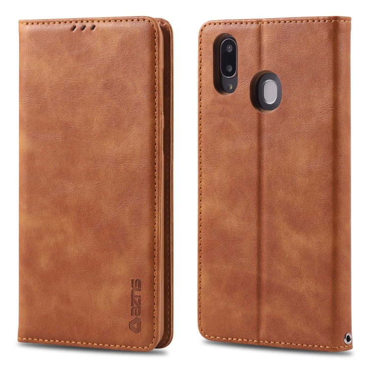 For Galaxy M20 AZNS Retro Texture Magnetic Horizontal Flip PU Leather Case with Holder & Card Slots & Photo Frame
