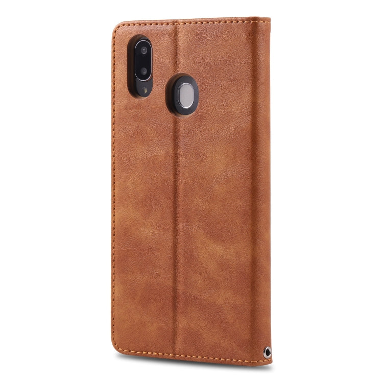 For Galaxy M20 AZNS Retro Texture Magnetic Horizontal Flip PU Leather Case with Holder & Card Slots & Photo Frame