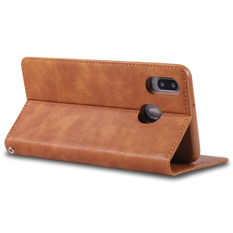 For Galaxy M20 AZNS Retro Texture Magnetic Horizontal Flip PU Leather Case with Holder & Card Slots & Photo Frame