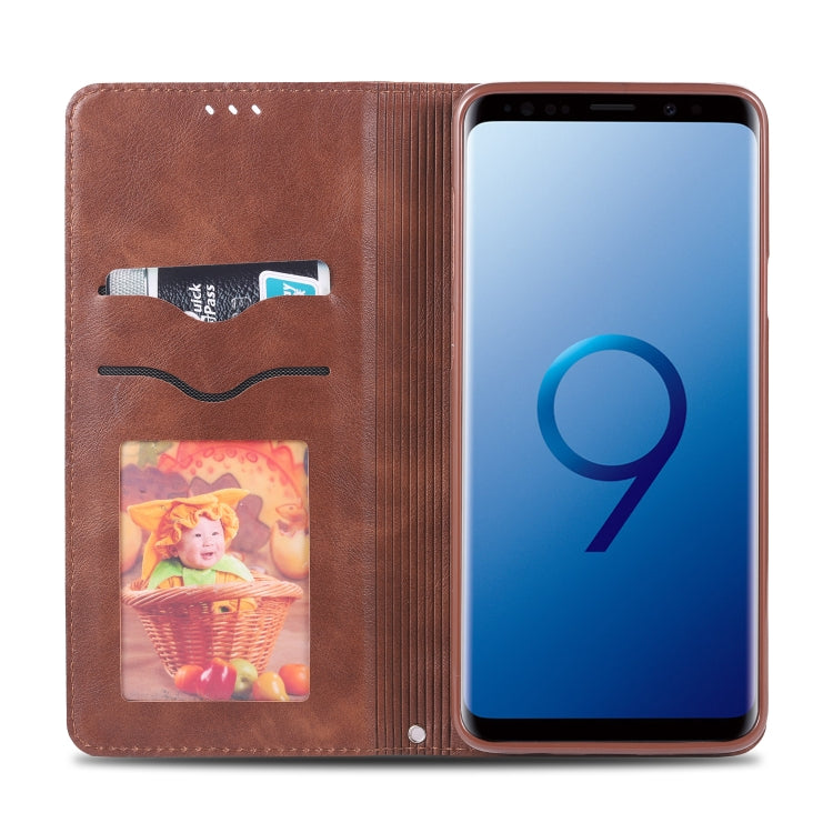 For Galaxy S9 Plus AZNS Retro Texture Magnetic Horizontal Flip PU Leather Case with Holder & Card Slots & Photo Frame