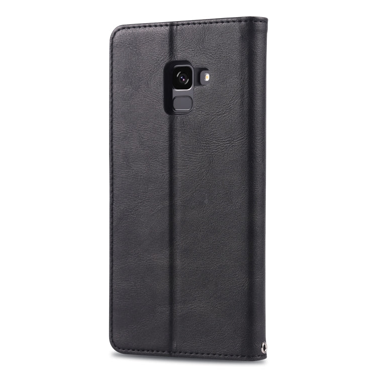 For Galaxy A8 Plus 2018 AZNS Retro Texture Magnetic Horizontal Flip PU Leather Case with Holder & Card Slots & Photo Frame