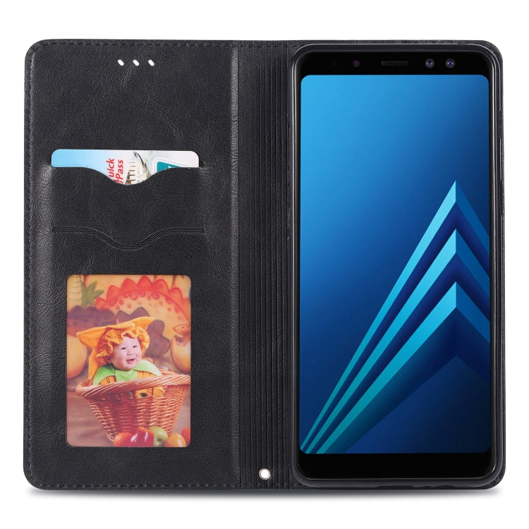 For Galaxy A8 Plus 2018 AZNS Retro Texture Magnetic Horizontal Flip PU Leather Case with Holder & Card Slots & Photo Frame